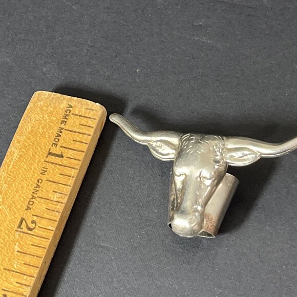 Metal Bull Head Longhorn Bolo Tie Slide Clip Vintage Texas USA - Picture 6 of 10